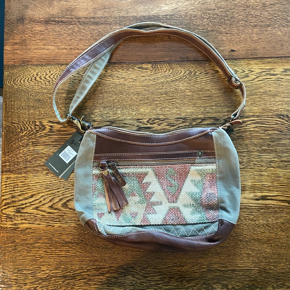 Myra Bag Luguni Upcycled Canvas & Leather Shoulder Bag S-1610